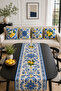 Blue and Yellow Baroque Lemon Patterned Runner and Set of 4 Cushion Covers Mediterranean - 2