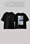 Oriental Rug Quran Tulips Design Back Printed Cotton Black Oversize T-Shirt