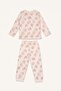 100% Cotton Cat Printed Crew Neck Long Sleeve Pajama Top Flexible Waisted Long Pajama Bottom 2-Piece Pajamas