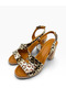 Genuine Leather Leopard Patterned Women's Thick Heeled Shoes - 9 cm - 2