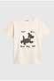 Women's Beige Loose Fit Dog Embroidered Special Design T-Shirt - 2