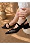 Amore Black Tulle Polka Dot 3 cm Short Heel Strap Sandals Shoes - 3