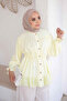 Yellow Elastic Sleeve Ruffled Skirt and Lace Shirt - 4