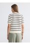 Lcw everyday ecru crew neck striped women's knit cardigan - 4