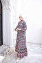 Navy Blue Half-Buttoned Layered Viscose Dress with Elastic Sleeves - 2