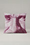 Fuchsia Dotted Artistic Face Patterned Cushion Cover 217 – Magenta Gaze Design 45X45 cm
