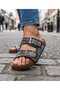 Women's Natural Stone Black Double Buckle Sea Stone Orthopedic Slippers - 2