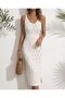 100% Cotton Leaf Pattern Long Knitwear Beach Dress with Elastic Waist