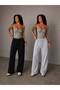 Two Pieces Black+Gray High Waist Baggy Sweatpants Comfortable Fit