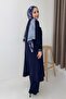 Women's Mini Stoned Casual Two-Piece Set with Pockets, Navy Blue - 3