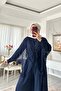 Lace Detail Cape Set - Navy Blue - 4