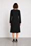 Women's Pattern Detailed Diagonal Cut Midi Dress-Black - 3