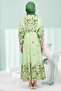 Green Half Buttoned Sleeves Elastic Skirt Layered Dress - 5