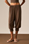 Hanoi Women's Soft and Flexible Fabric, Elastic Waist, Comfortable Fit, Brown Baggy Trousers