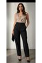 Women's Black High Waist Elastic Back Office Style Carrot Fabric Trousers