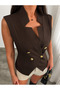 Women's Brown Gold Buttoned Double Breasted Vest Blouse - 4