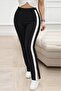 Women's High Waist Side Striped Detail Slit Viscose Two Thread Pants