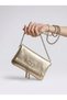 Women's Gold Color Chain Strap Baguette Shoulder Bag with Zipper Detail