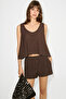 Petunyal Women's U-Neck Tank Top and Drawstring Pocket Short Shorts Bitter Coffee Top and Bottom Set
