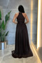 Chiffon Fabric Waist Corset Evening Dress - Brown - 5