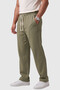 Khaki 97% Cotton Muslin Fabric Comfortable Fit Breathable Summer Men's Trousers 2600260 - 3