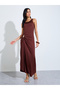 Brown Side-Waist Metal Embellishment Maxi Dress - 4