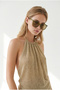 Women's Gold Halter Neck Backless Metallic Semi-Transparent Blouse Blz-19003439 - 3