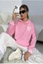 Women's Pink Striped Heart Printed Hooded Hoodie Sweatshirt - 3
