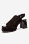 Penvia Brown Suede Genuine Leather Women's Thick Heeled Sandals - 6