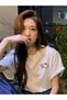 Women's White Figure Peace Printed Oversize T-Shirt - 4