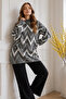 Zigzag Patterned Knitwear Tunic R7187 Anthracite - 2