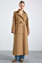 Water Repellent Trench Coat with Patchwork and Stitching Detail Kamel 6879 - 5