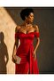 Satin Fabric Off-Shoulder Maxi Dress 582441 Red - 2
