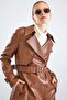 Leather Trench Coat with Cape Detail and Snap Closure Taba 6875 - 4