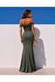 Khaki Glittery Boat Neck Slit Fish Model Evening Dress 582013 - 4