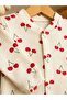 100% Cotton Premium Ribbed Cotton Cherry Patterned Baby Girl Snap Fastener Long Sleeve Jumpsuit - 2