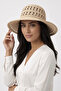 Women's Beige Natural Straw Fedora Hat |   Stylish Model Suitable for Summer Beach Use - 2