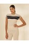 Women Ivory Cap Sleeve Top With Contrast Detail