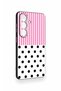 Samsung S26 Compatible Pink Striped Polka Dot Patterned Silicone Case - 3