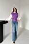 Women's Purple Shirt and Poncho Set Quilted Patterned Belted Balloon Sleeve Two-Piece - 4