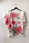 Italian White-Red Pool Collar Short Sleeve Floral Slim Digital Printed Mercerized Woven Blouse 65 65 - 2