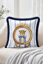Striped Patterned Fringed Throw Pillow Cover with Bow and Cheetah Portrait Figure - Modern Decorative Pillowcase