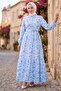 Floral Patterned Half Button Modal Patterned Dress Baby Blue 7014-1 - 3