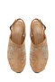 Women's Beige Ankle Buckle Platform High Thick Heeled Suede Leather Sandals 26Sfd153010 - 5