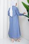 Women's Buttoned Navy Blue Striped Hijab Shirt Dress - 7