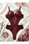 Le Amour Women's Burgundy Lace Detailed Supported Bodysuit