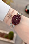 Dial with Burgundy Strap, Rose Gray Color, Same as in the Image, 24 mm Women's Wristwatch and Bracelet - 3