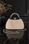 Pilseli/Pleated Bag Beige Satin Stone Handle Evening Dress Bag Handbag/Silver Evening Dress Bag - 3