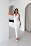 Women's White Polka Dot Backless V-Neck Maxi Dress