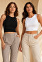 Women's 2-Piece Ribbed & Cotton Crew Neck Sleeveless Crop Tank Top